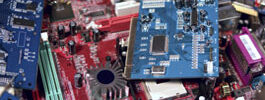 Pile of circuit boards for plastic and metal recycling